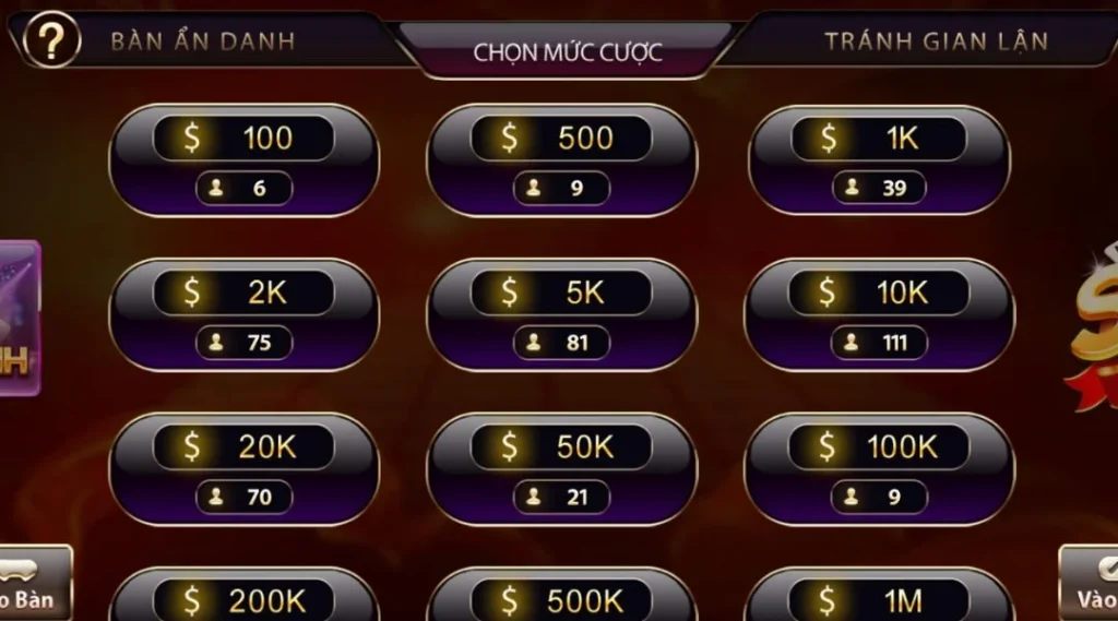 Mậu Binh Sunwin Với Đa Dạng Các Mức Cược