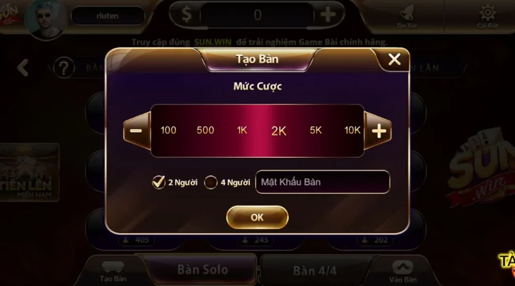 Tạo Bàn Để Chơi Cùng Bạn Bè Tại Tiến Lên Miền Nam Sunwin